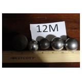 5 METAL BALLS, ASSORTED SIZES