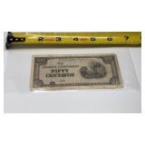 1942-43 WWll Philippines Japanese 50 Centavos