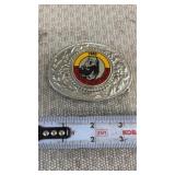 1985 Illinois Agri-News belt buckle featuring a