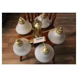 GOLDTONE CHANDELIER, WHITE GLASS