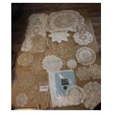 LOTS OF FANCY WORK, DOILIES, 1 HAS DAMAGE