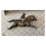 Vtg Mini Bronze horse and jockey sculpture,