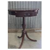 Vintage Mersman drum table, tripod pedestal base