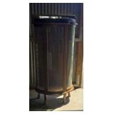 Curved glass curio cabinet wooden shelves