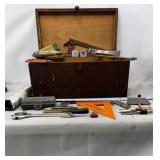 Vtg Wooden Tool/Storage Chest with various tools