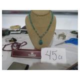 18K Gp Amazonite Selenite Teardrop Necklace