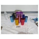 Vtg Colorful Bascal Alundum Glasses And Pitcher