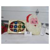 Shine Brite Glass Ornaments /Blow Mold Flat Santa