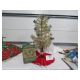 Aluminum Tinsel 2Ft With Vtg Germany Ornaments And