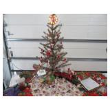 Vtg Tinsel Or Aluminum Christmas Tree Wooden