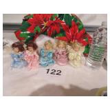 5 Tiny Vtg Porcelian Kneeling Angels