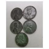 5 1943 Steel Wheat Pennies Wartime
