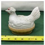 Porcelain Staffordshire Bisque Hen on Nest