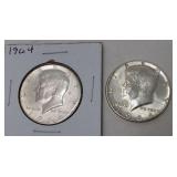 Two 1964 Kennedy Half Dollars