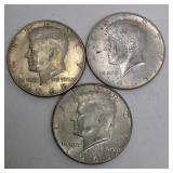 Three Kennedy Half Dollars 1968 1965