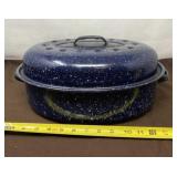 Blue Enamelware Roaster Pan with Lid