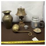 Brass Table Lamp, Vase, Clock Pendulum Component