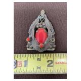 Vintage Fur Clip with Red Cabochon Center