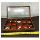 Wood and Glass Display Box with Figurines