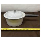 White Enamelware Pan with Black Ribbed Rim/Handels
