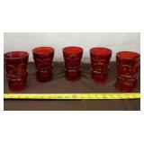 5 Fostoria Argus Ruby Red Tumblers MCM Henry Ford