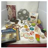 Scrabble Game, McDonalds Pins, Old Metal Car Top