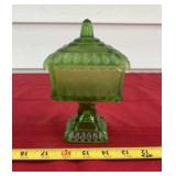 Green Glass Lidded Candy Dish