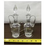 Art Deco Oil Vinegar Cruet Caddy with Canisters