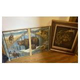 Framed Canvas Pear Painting and Framed Cloth Bear