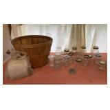 Wood Slat Bushel Basket with Jars and Canning Wax