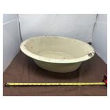 Vintage Cream and Green Enamelware Wash Basin or
