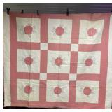 Pink and White Rose Quilt with Stains Measures