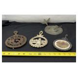 Bronze Hummingbird Sundial and Cast Iron Trivets