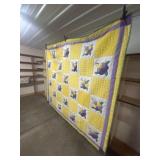 Handmade Yellow & Floral Applique Quilt Purple