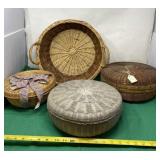 Hand Woven Lidded Wicker Baskets with Handled