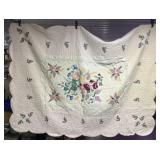 Homemade Multi-Color Floral Quilt With Scalloped