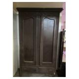 Dark Stained Antique Wooden Armoire with Double