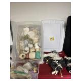 Tote with Lid Full of Yarn, String and Stuffed