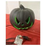 Two Electric Light Up Pumpkins and Wood Pumpkin