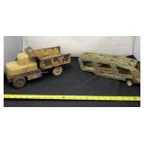 Vintage Metal Car Hauler and Wood Cab Dump Truck