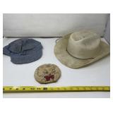 Plastic Cowboy Hat, Railroad Engineer Hat and Cat