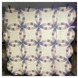 Homemade Double Wedding Ring Quilt with Stains