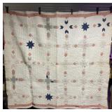 20th Century Patchwork Quilt with Stains Measured