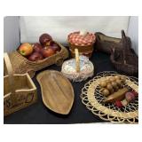 Wood Bread Basket, Fake Fruit, and All Baskets