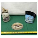 Painted Bottle, Sifter and Saw Blade