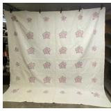 Hand Stitched Embroidered Rose Quilt with Stains