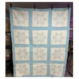 Homemade Light Blue Floral Panel Quilt