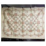 Cream Cotton Quilt with Peach and Sage Green