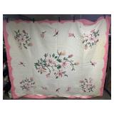 91x80 in Homemade Pink Scalloped Flower Quilt