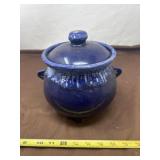 Cobalt Blue Drip-Glaze Ceramic Bean Pot or